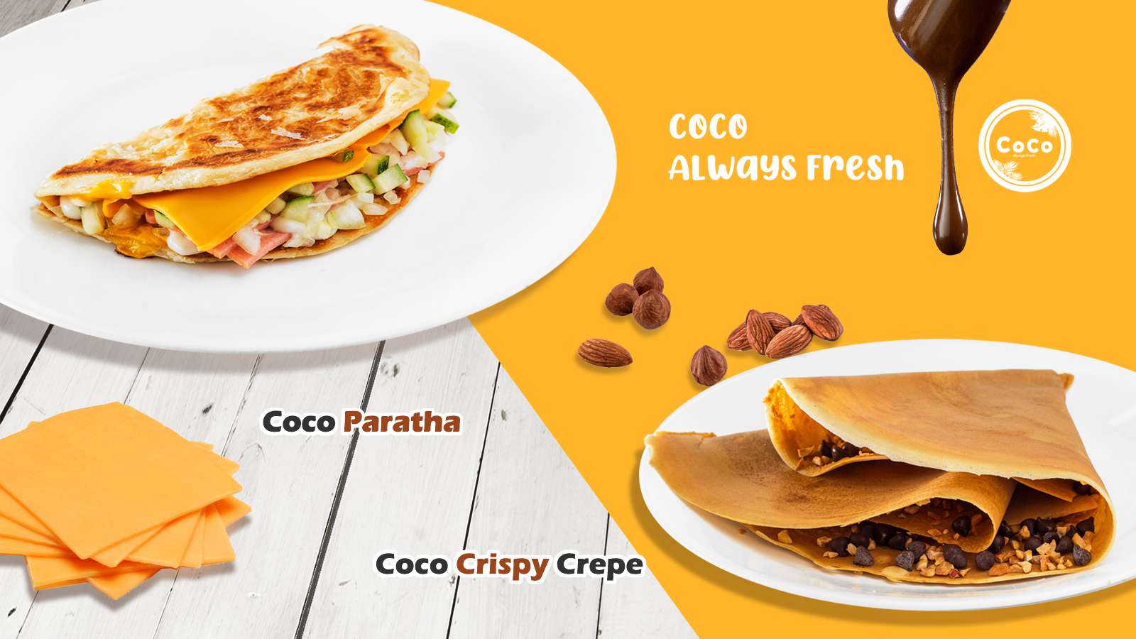 Coco paratha and coco crispy crepe banner